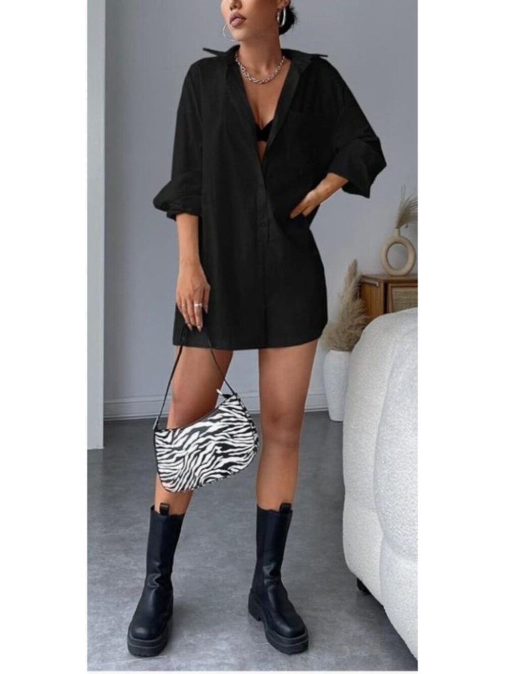 Women's Oversized Button-Down Long Sleeve Romper - Size Small